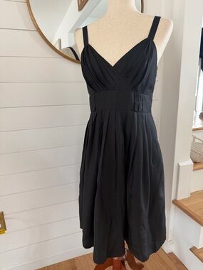 Anthropologie “lil” Classic Black 100% Silk V-Neck Pleated Women’s Dress